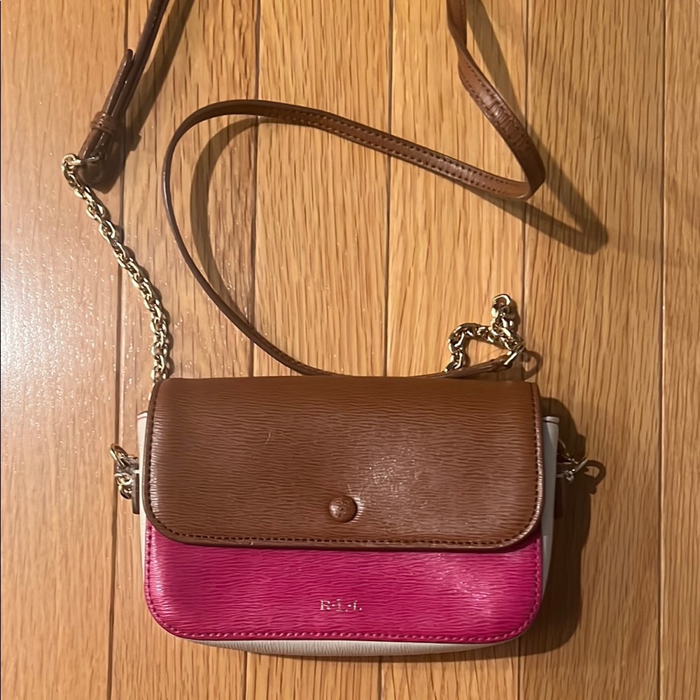 Ralph Lauren Brown and Pink Crossbody Bag with Adjustable Strap